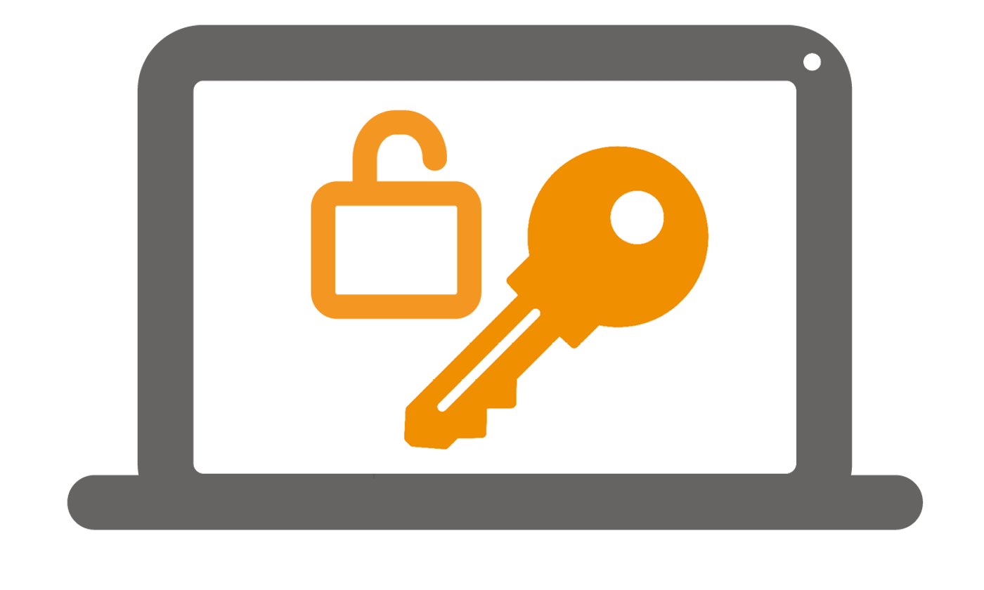 Display computer icon showing key management