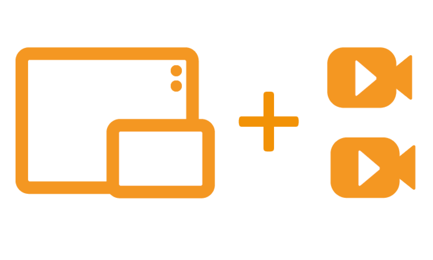 Orange icon showing display computers integrated with cameras