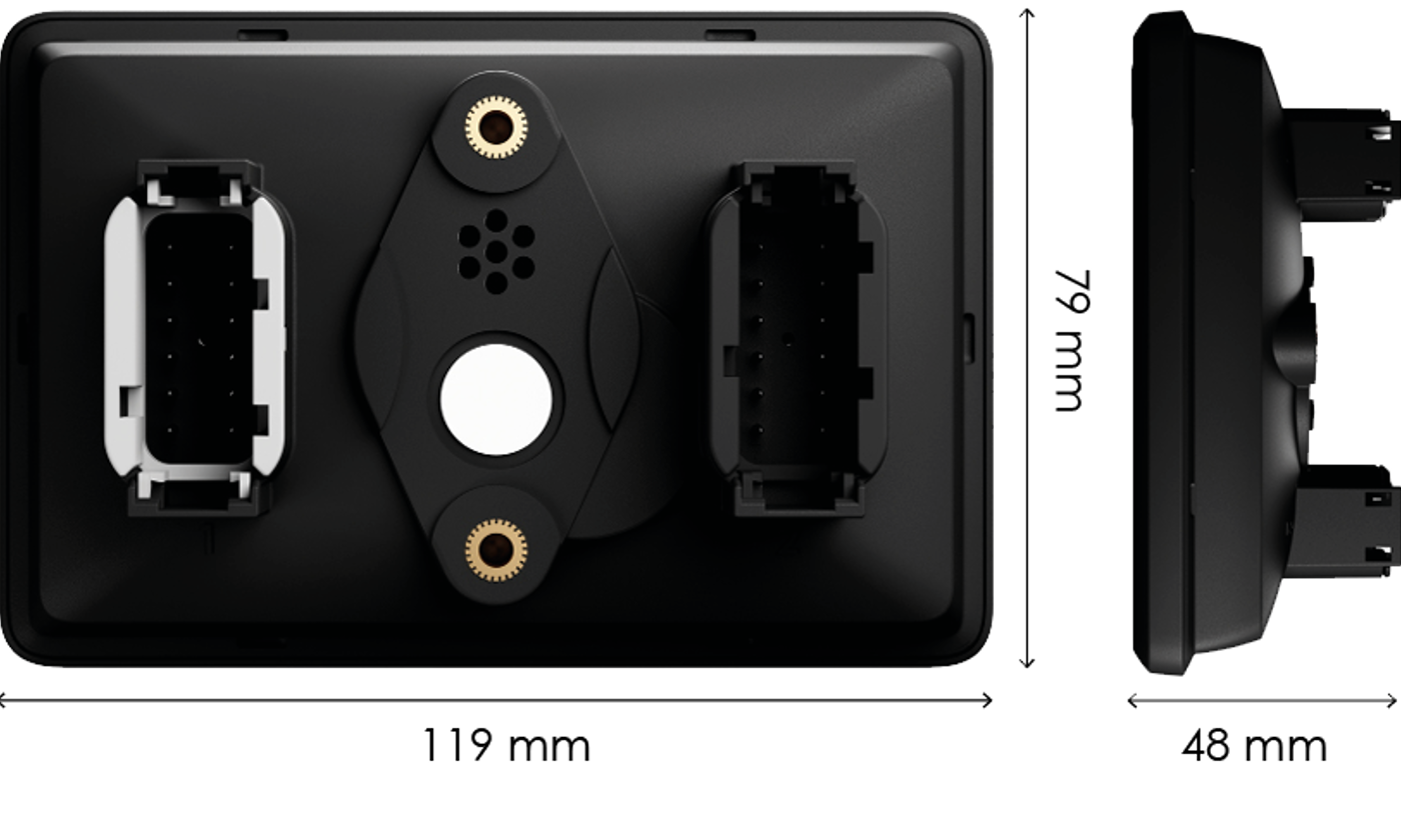 Backside view of CCpilot VI display computer with measurements