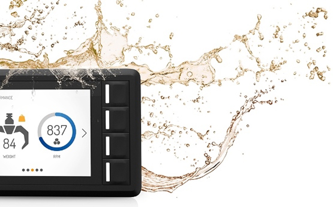 CCpilot VI display computer in water splash.