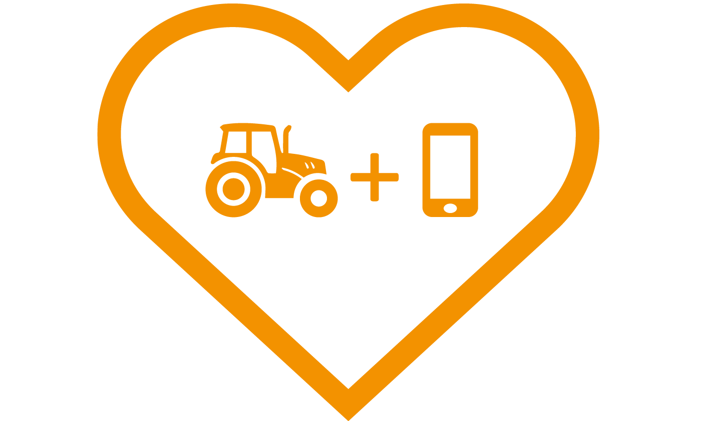 Orange graphic showing smart connect with a heart, machine and phone.