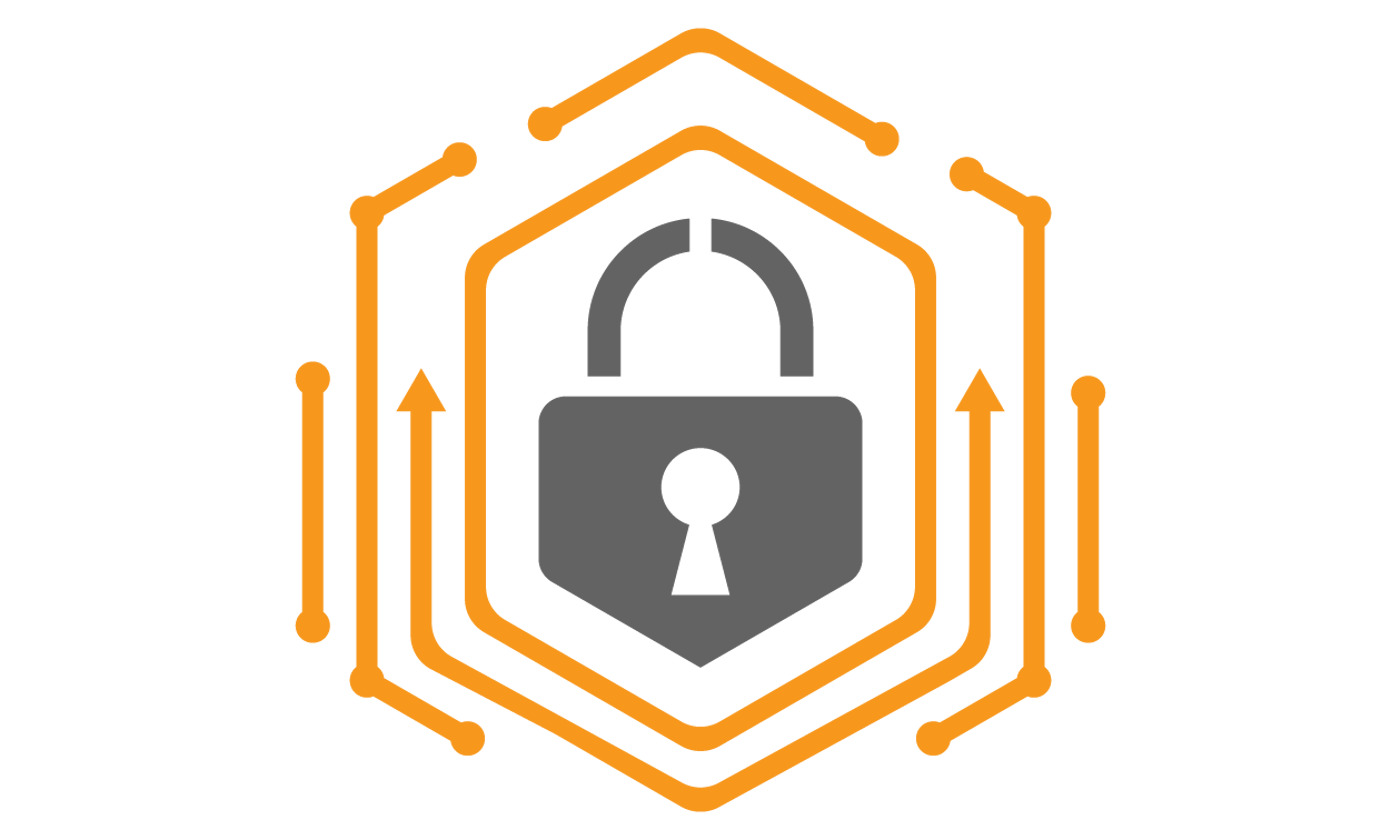 Orange and grey icon showing cyber security