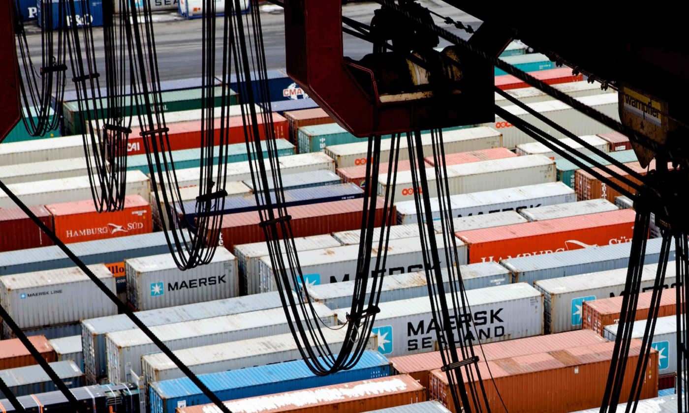 View of containers in harbour.