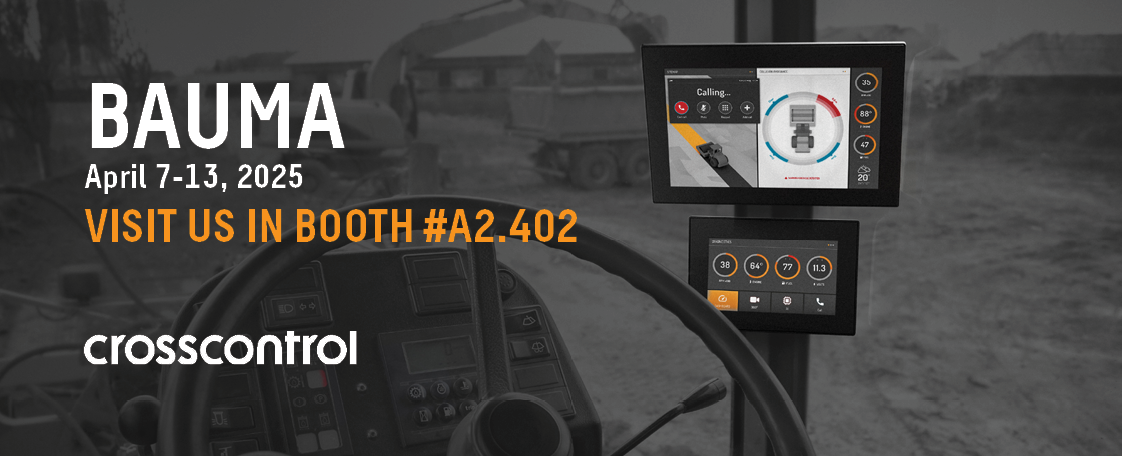 Contruction machine cabin view with two display computers