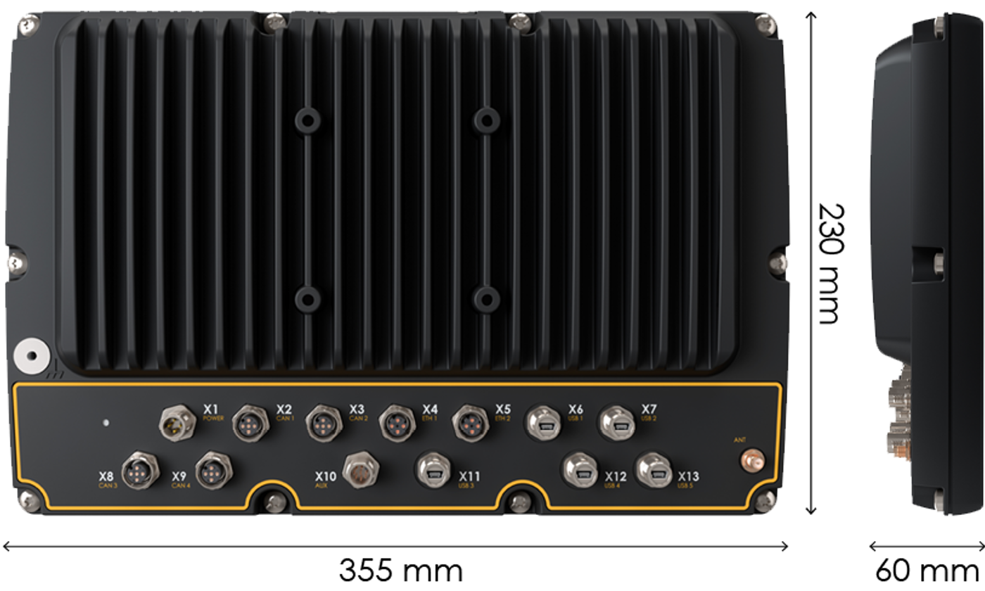 CCpilot X1200 backside view of display computer with measurements