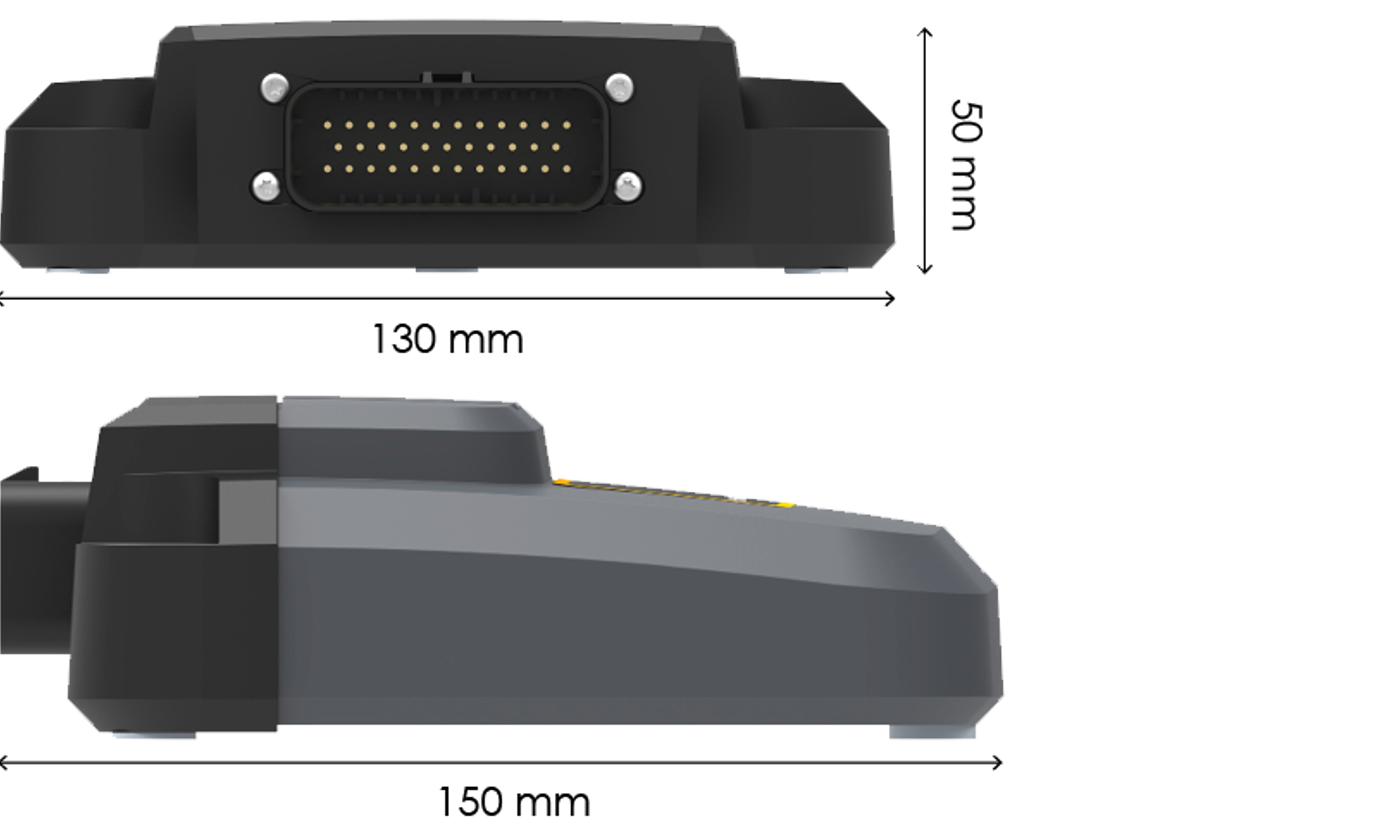 CrossFire IX controller unit with measurements.