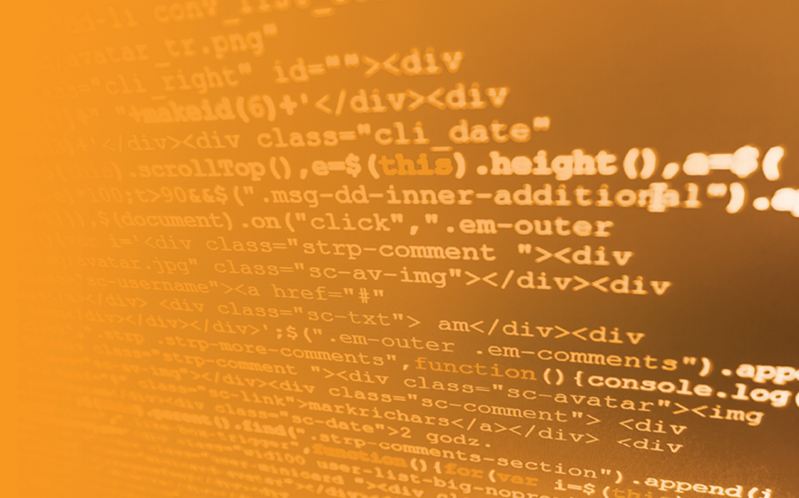 Computer screen with code text in orange
