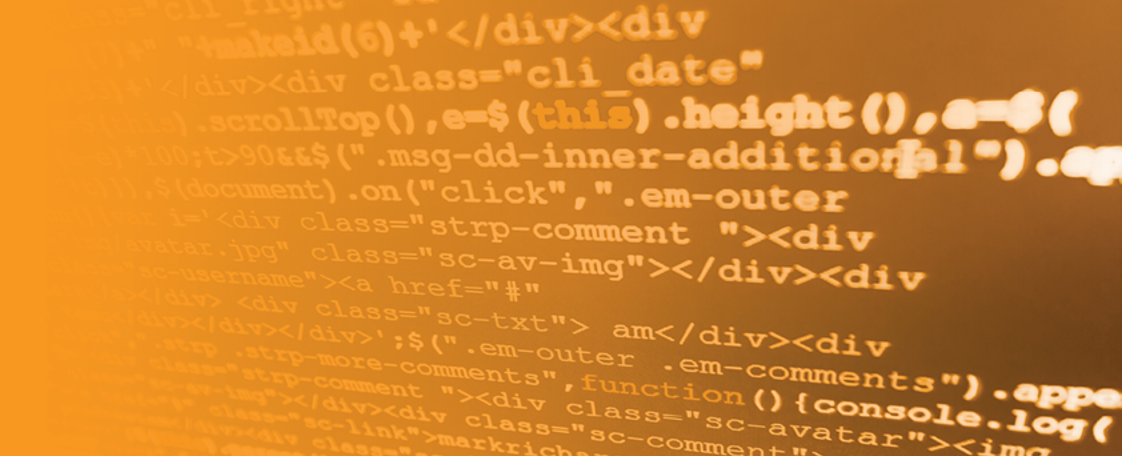Computer screen with code text in orange