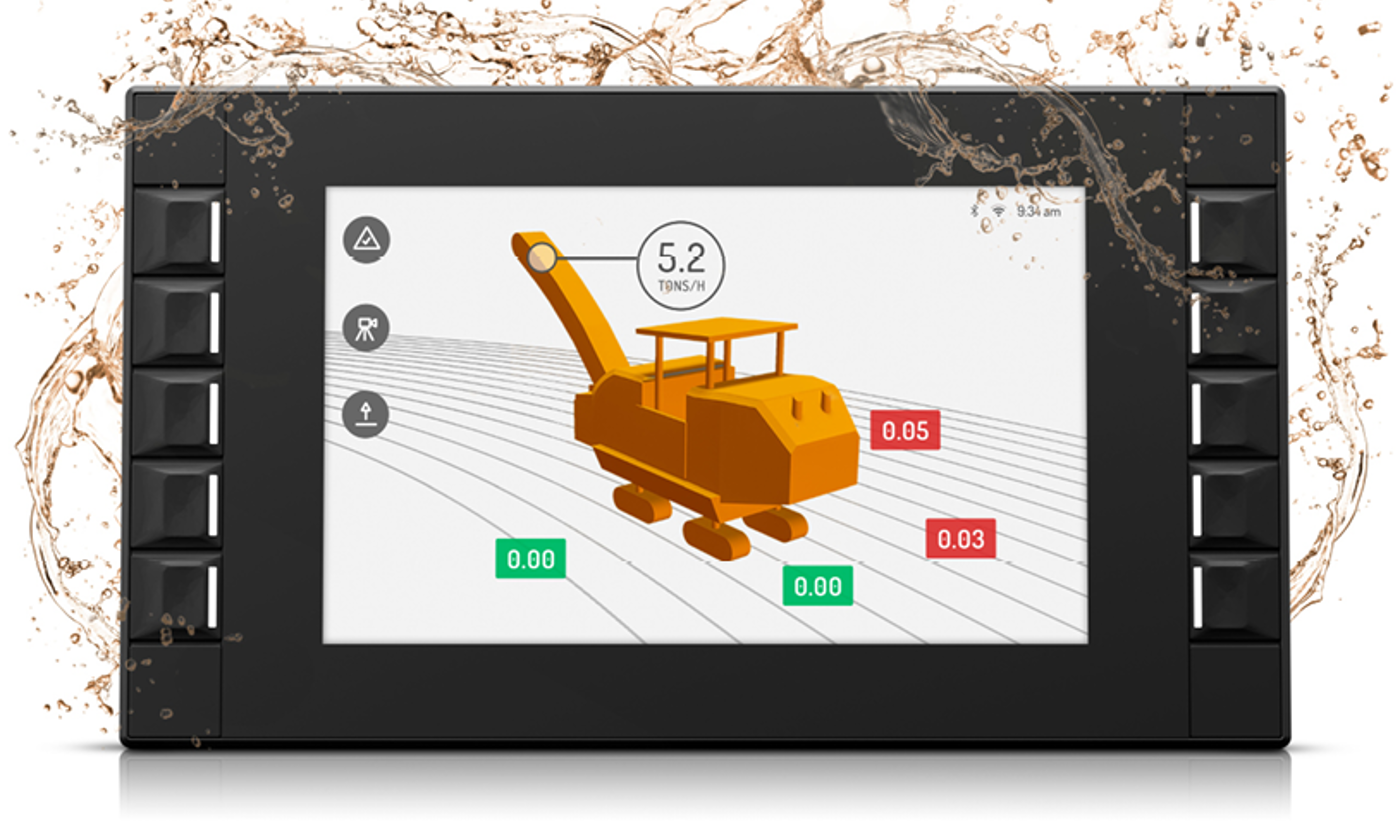 Frontview of CCpilot V710 display with orange splash