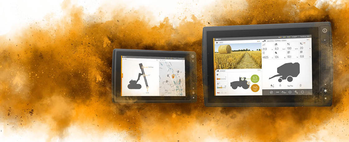 Display computers in orange dust cloud