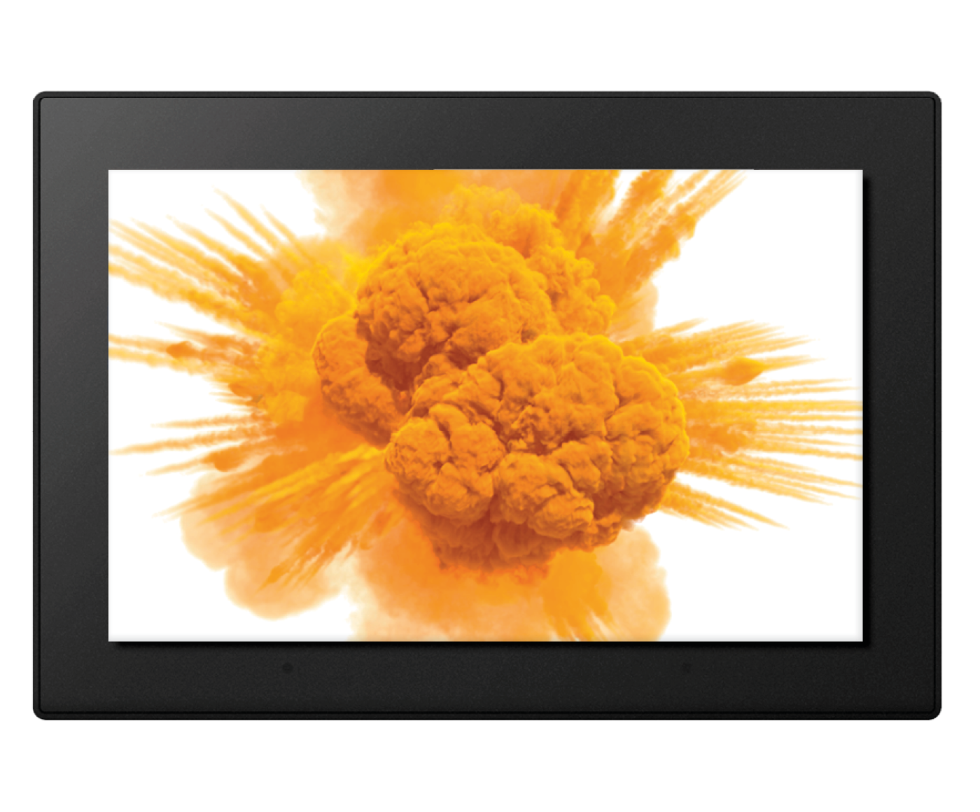 Orange dust cload in display computer with white background