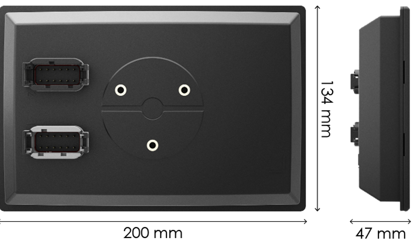 CCpilot V705 display computer with product measurements.