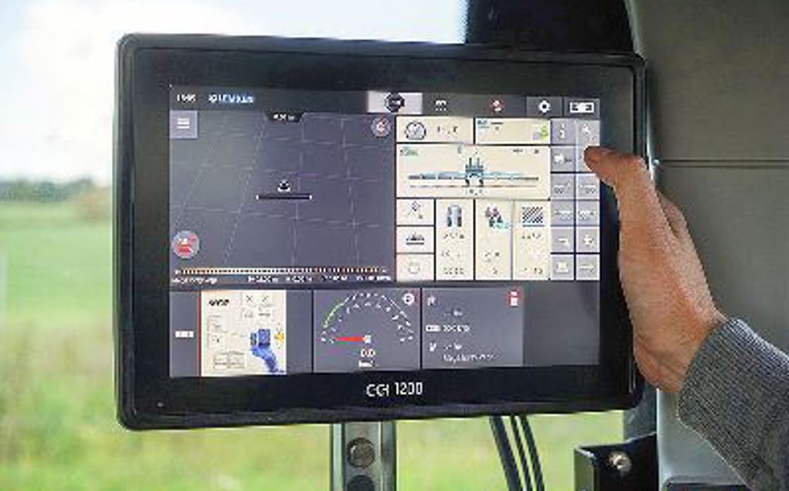 CCI-1200 ISOBUS terminal in machine cabin.
