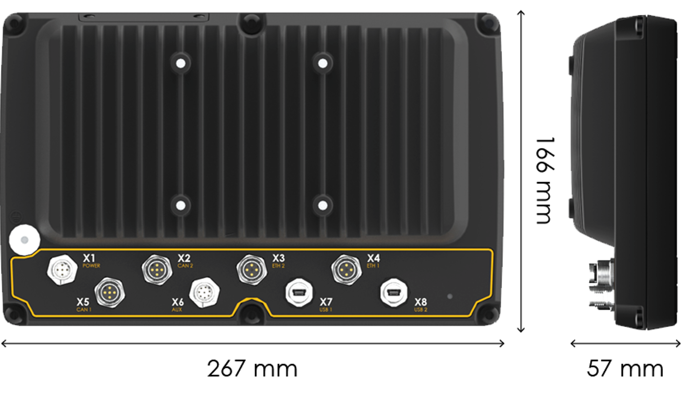 Backside view of display computer CCpilot X900 with measurements