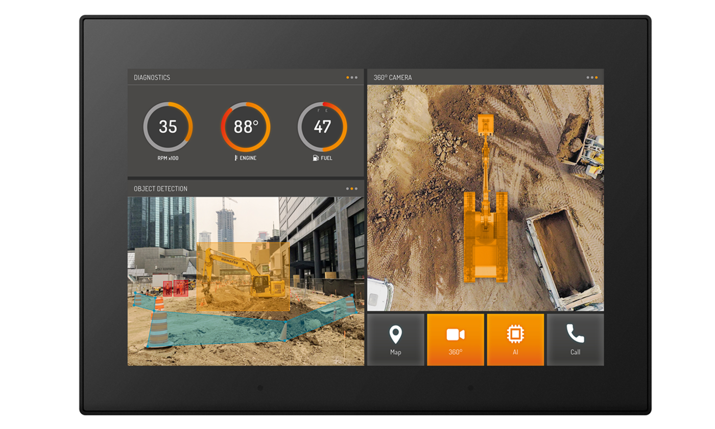 Front view of display computer with contruction gui showing object detection and camera integration