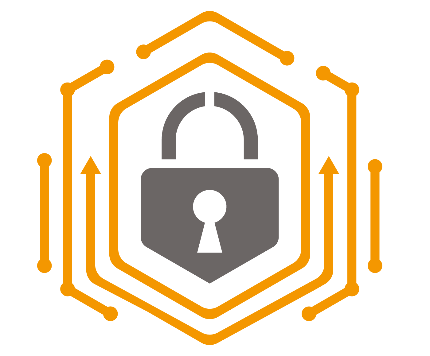 Icon in grey and orange representing Cyber Security